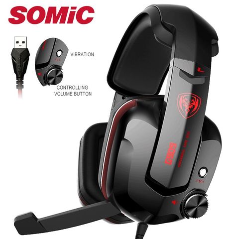 Somic G909 Gamer Headset Virtual 7,1 Stereo cascos con cable para jugar auriculares de vibración con micrófono para ordenador PC ► Foto 1/6