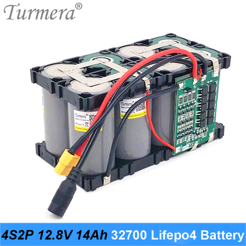 Turmera-Paquete de batería 32700 Lifepo4, 4S2P, 12,8 V, 14Ah, con 4S, 40A, BMS equilibrado para barco eléctrico y fuente de alimentación incortada de 12V ► Foto 1/6