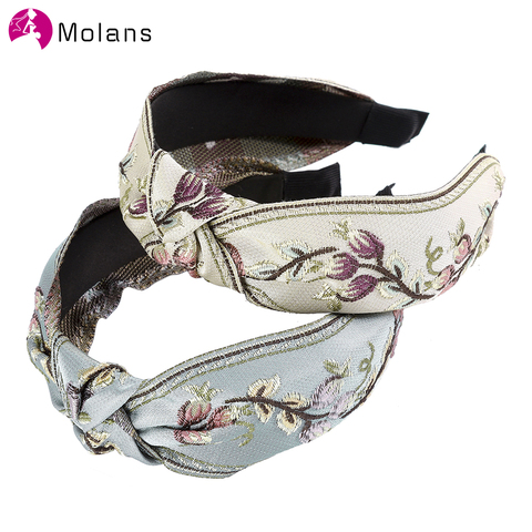 MOLANS-Cinta de cabello con nudo Retro para mujer, accesorios para el cabello, diademas con bordado de flores, aros para el pelo, diadema ► Foto 1/6