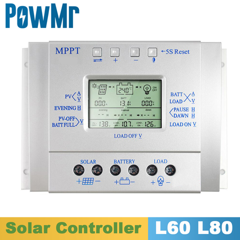 PowMr MPPT controlador de carga Solar 60A 80A 12V 24V Panel Solar automático regulador para máx. 50V de entrada de todos los datos en una pantalla L60 L80 ► Foto 1/6