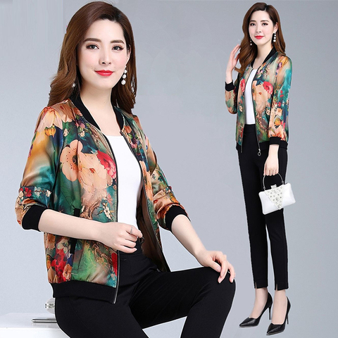 Chaqueta Bomber con estampado fantasía mujeres cremallera primavera Retro 2022 de manga larga de verano básicos de talla grande pantalón corto Casual chaquetas de ropa para mujer ► Foto 1/6