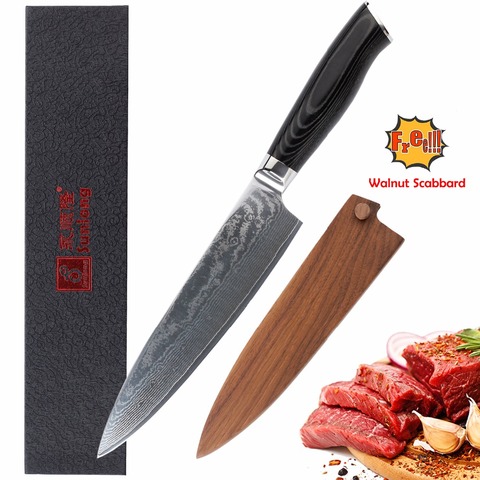 Cuchillo de cocinero Sunlong de 8 pulgadas, cuchillo de cocina de acero damasco japonés, cuchillo de carnicero Mikata con cubierta de madera ► Foto 1/5