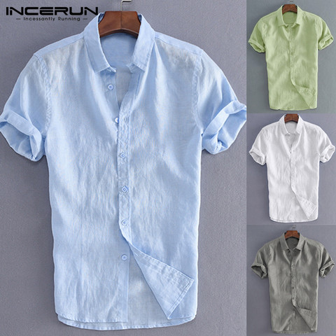 INCERUN elegante S-5XL hombre Golf partes de arriba Casual mujer hombres Social Botón de vestido cuello Slim hombres ropa Camisa ► Foto 1/6