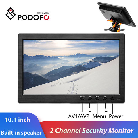 Podofo-Monitor LCD HD de 10,1 pulgadas, Mini pantalla de TV y ordenador a Color, Monitor de seguridad con entrada de vídeo de 2 canales, con altavoz, VGA, HDMI ► Foto 1/6