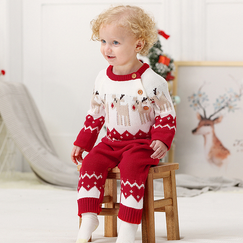 Ma & Baby-Mono de Navidad para niño recién nacido de 0 a 18M, mono de punto para otoño e invierno, Pelele con estampado de ciervo, ropa de Navidad ► Foto 1/6