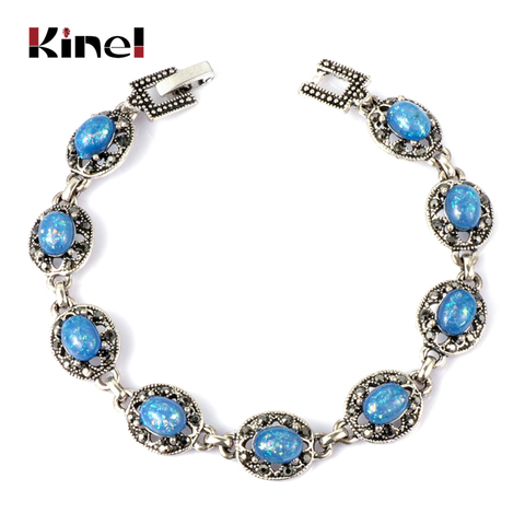 Kinel 2022 nueva pulsera de ópalo azul Vintage joyería tibetana de plata pulseras de cristal para las mujeres fiesta de navidad regalo envío caída ► Foto 1/6