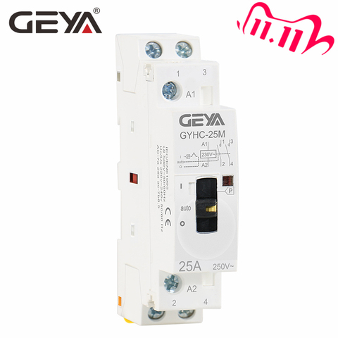 Envío Gratis GEYA 2P 16A 20A 25A 2NO 220V 50/60Hz Control Manual de uso en el hogar AC Contactor Din Tipo de carril ► Foto 1/6