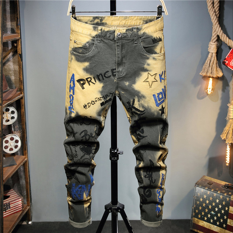 Pantalones vaqueros impresos para hombre, Jeans de alta calidad para motorista, ropa de calle de diseño informal a la moda, Hip Hop ► Foto 1/6