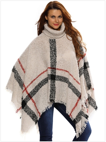 Chaqueta con cuello alto para mujer, abrigo suelto de punto a rayas con ejes visuales, jersey de cuello alto de lujo, capas y Ponchos, novedad de invierno de 2022 ► Foto 1/6