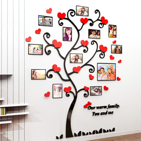 Marco de foto familiar de árbol 3D, pegatina de pared con patrón de corazón para crecimiento de niños, calcomanías de pared de fotos, póster de decoración para sala de estar, Fondo de papel tapiz ► Foto 1/6