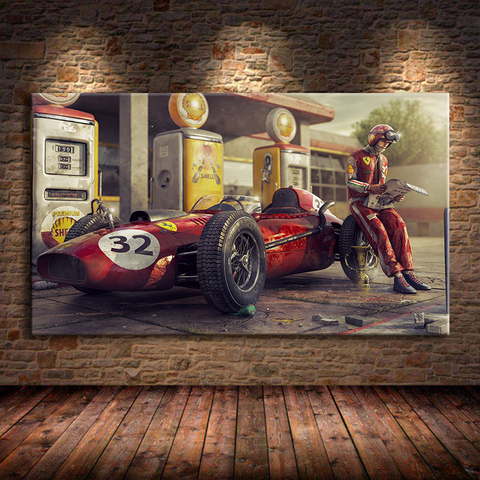 Vintage coche cartel Ferrari Classic Racing F1 carrera coche obra de arte de la pared, pared arte lienzo impreso pintura para el hogar Decoración Para sala de estar ► Foto 1/6