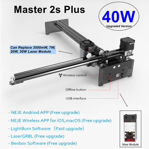 Máquina de corte láser profesional NEJE Master 2s Plus, 40W/30W, CNC, grabador Lightburn,Bluetooth, Control por aplicación, versión mejorada ► Foto 1/6