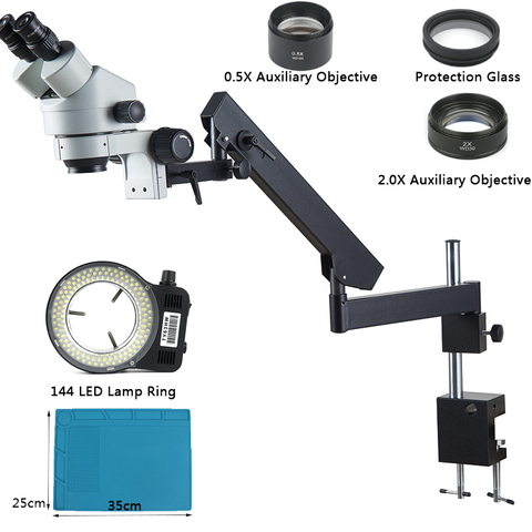 Soporte de abrazadera de brazo articulado, microscopio Binocular estéreo con Zoom 3.5X-90X, lente objetivo para la identificación de joyas, 0.5X 1X 2.0X ► Foto 1/6