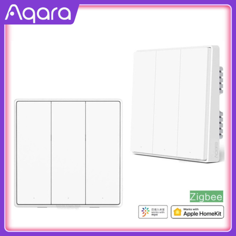 Aqara-Interruptor de luz inteligente para el hogar, switch de triple botón con control remoto inalambrico, clave, cable de fuego neutro y conectividad ZiGBee con aplicación Smart home para Mijia ► Foto 1/6