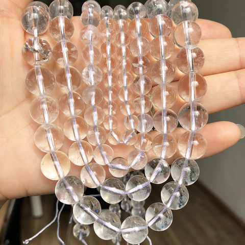 Cuentas de piedra para manualidades de cuarzo transparente Natural, pulsera de cuentas espaciadoras sueltas redondas para fabricación de joyas, collar y pendientes Diy para mujer ► Foto 1/3