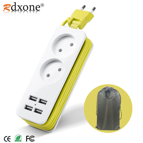 Rdxone-enchufe de viaje para la UE, toma de corriente de extensión portátil con 4 USB, cargador de pared, enchufe de escritorio inteligente ► Foto 1/6