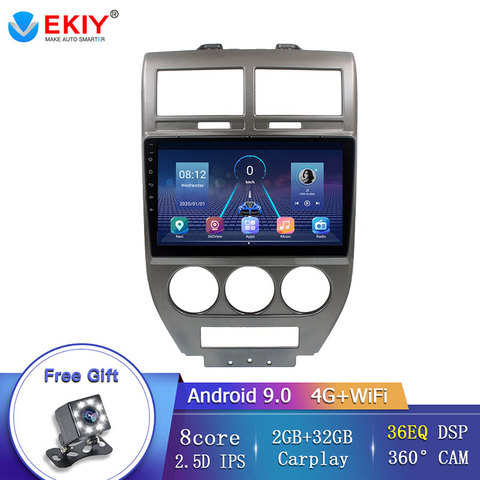 EKIY-Reproductor multimedia para coche, radio estéreo con navegación GPS, vídeo, DVD, Bluetooth, 4G, Wifi, sistema operativo Android 9.0, procesador 8 Core, compatible con Jeep Compass 2007 2008 2009 ► Foto 1/6