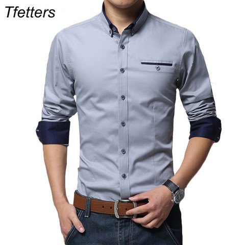 TFETTERS-Camisa de algodón para hombre, camisa informal de manga larga, Color sólido, Regular Fit, de talla grande, nueva ► Foto 1/6