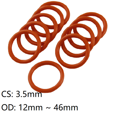 Junta tórica de silicona roja, espesor de junta CS 3,5mm OD 12 ~ 46mm, sellado redondo de forma redonda aislante de goma para lavadora a prueba de agua de grado alimenticio, 10 Uds. ► Foto 1/6