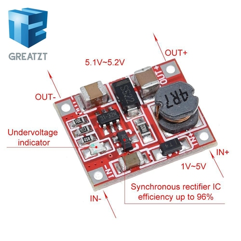 GREATZT-módulo de fuente de potencia de impulso de DC-DC, placa de circuito de aumento de 3V a 5V, 1A, alta eficiencia, 96%, Ultra pequeño ► Foto 1/6
