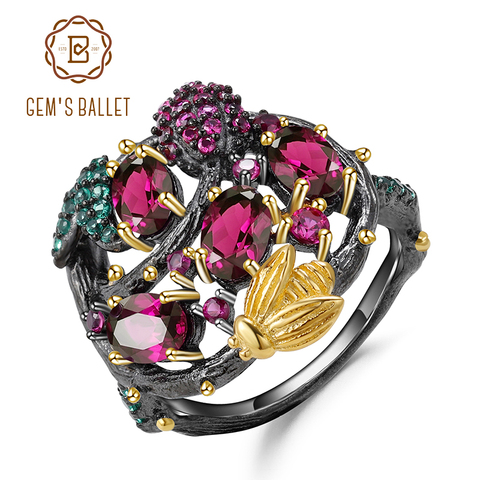 GEM'S BALLET-Anillo de Plata de Ley 925 hecho a mano con Rama de abeja de oro, GEMA de rodolita Natural granate, joyería fina ► Foto 1/6