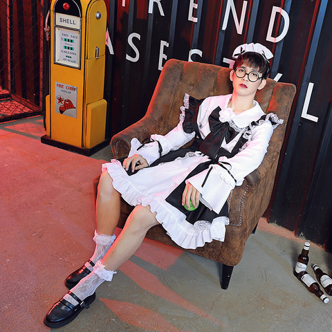 Kodona-traje de Cosplay de Lolita para hombres y mujeres, ropa de encaje, Ouji, negro, gótico, Carnaval, Halloween, color blanco y negro ► Foto 1/6