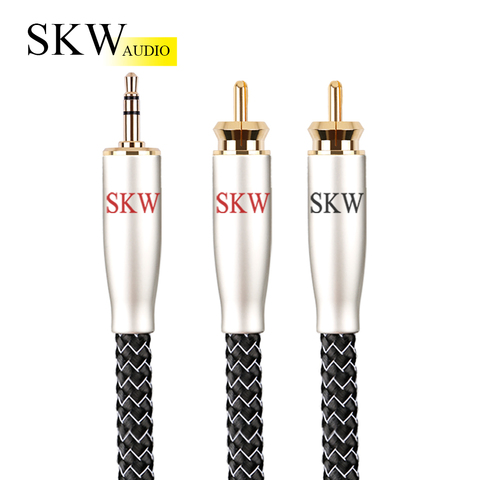 SKW-Cable de Audio de 3,5mm, conector Aux a 2 RCA Y, SOCC, macho a macho, para TV, ordenador, teléfono, amplificador de potencia de conexión ► Foto 1/6