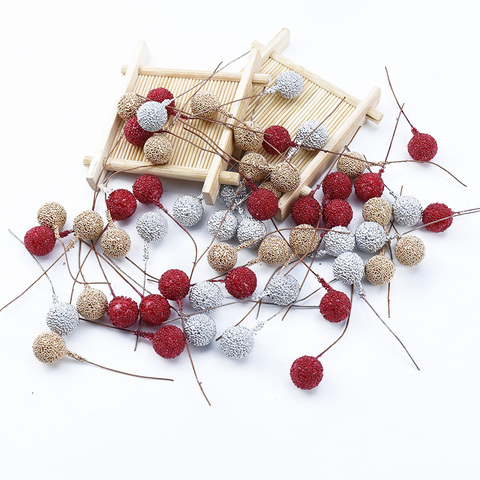 Estambre de espuma de fruta Artificial, flores de cereza doradas y plateadas, decoración artesanal de Navidad para boda, suministros para fiesta en casa, barato, 20/40 Uds. ► Foto 1/6