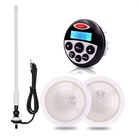 Receptor de Audio estéreo Bluetooth para Radio marina a prueba de agua reproductor de MP3 para coche + altavoces marinos de 4 pulgadas + antena FM para ATV RV barco motocicleta ► Foto 1/6