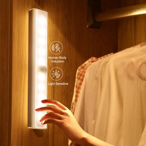 Luz LED nocturna con Sensor de movimiento, lámpara de noche inalámbrica, Detector, dormitorio pared decorativo, luces, escalera, armario, habitación, pasillo ► Foto 1/6