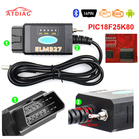 ELM327 USB V1.5 FTDI FT232RL + PIC18F25K80 Chip lector de código para Ford HS puede/MS puede ELM 327 Bluetooth OBD2 herramienta de diagnóstico ► Foto 1/6