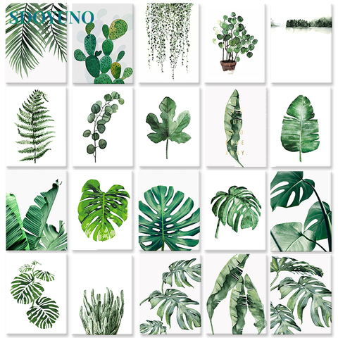 SDOYUNO 60x75cm DIY pintura al óleo por números en la lona hojas pintura sin marco por los números de las plantas verdes Digital pintura decoración de hogar ► Foto 1/6