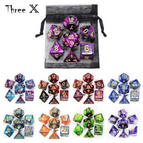 Conjunto de dados poliédricos con bolsa doble colores oro números de D4 D6 D8 D10 D % D12 D20 para DND RPG juegos de mesa ► Foto 1/6