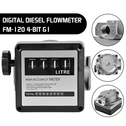 Medidor Digital de flujo de combustible y gasolina, contador de flujo de combustible y diésel, FM-120, 4 Digital, 20-120L/Min, 1 Uds. ► Foto 1/6