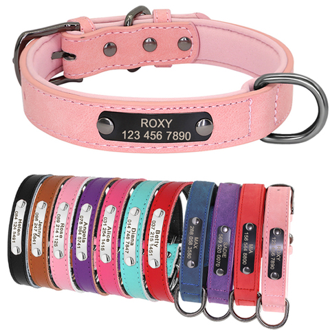 Collar personalizado de cuero PU para perros pequeños, medianos y grandes, Pitbull, Chihuahua, grabado gratis ► Foto 1/6