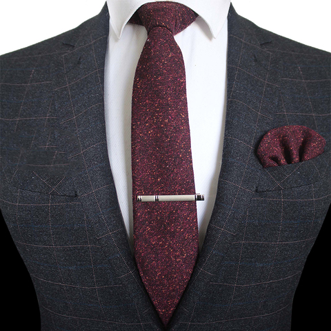 KAMBERFT corbata de lana de Cachemira de Color sólido y bolsillo, corbata cuadrada, juegos de clips para hombres 8cm, rojo, marrón, verde, gris para hombres, corbata de boda ► Foto 1/6