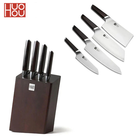 5 uds Xiaomi Mijia Huohou cuchillo de cocina de acero inoxidable cortador con soporte para carne de fruta cuchillo de pan utensilios de cocina herramienta ► Foto 1/6