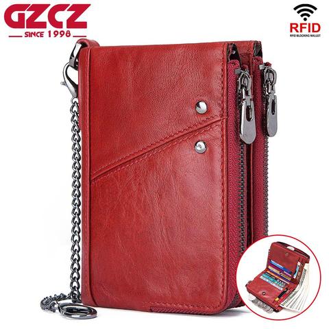 GZCZ 2022 Cartera de mujer de moda de cuero genuino con diseño de cremallera monedero Rfid corto de mujer con tarjetero de identificación Mini bolsillos de monedas cartera ► Foto 1/6