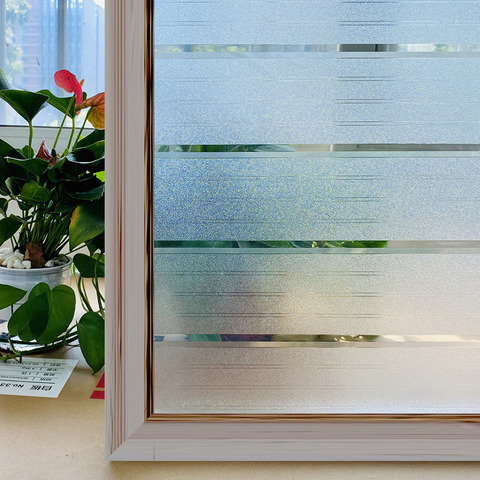 Película de ventana de privacidad, película de vidrio opaco esmerilado estático sin pegamento, pegatina para ventana, protección UV, decoración de rayas blancas para oficina ► Foto 1/6