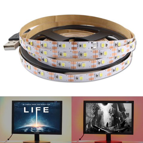 5 V USB 5M tira Led 5 V luz 2835 no impermeable blanco cálido Cable USB TV retroiluminación decoración navideña Led tira lámpara cinta diodo ► Foto 1/6