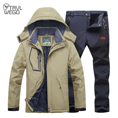 TRVLWEGO-traje de esquí de invierno para hombre, chaqueta y pantalones de Snowboard a prueba de viento, impermeables, para exteriores, muy cálidas, abrigo térmico de nieve 2 en 1 ► Foto 1/6