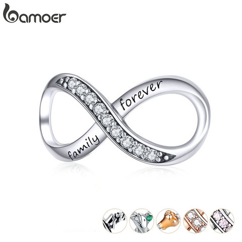 BAMOER grandes encantos de plata de ley Real 925 Infinity Family Forever dije de cristal transparente para la Pulsera Original de la marca 925 SCC1146 ► Foto 1/6