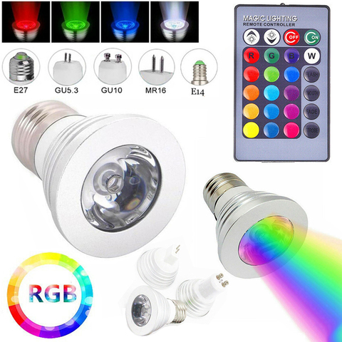 Bombillas de foco LED RGB para decoración del hogar, lámparas de luz que cambian de Color con Control remoto, 3W, E27, E14, GU10, GU5.3, MR16 ► Foto 1/6
