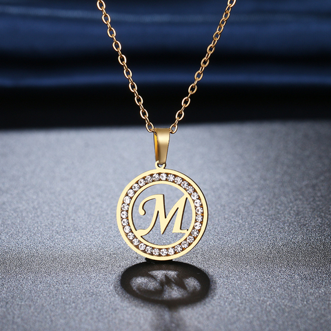 CACANA-collar de acero inoxidable 316L con 26 letras A-Z, cadena con diamantes de imitación de cristal, para mujeres ► Foto 1/6