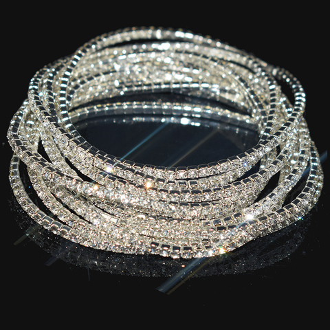 Pulsera de cristal transparente brillante para mujer, 10 unidades, 14 colores, elástica, Diamante de imitación, regalo ► Foto 1/6