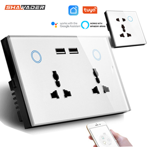 Enchufe eléctrico Universal con toma de pared USB inteligente WIFI, enchufe de 15A, interruptor de alimentación táctil, carga inalámbrica, funciona con Alexa y Google Home ► Foto 1/6