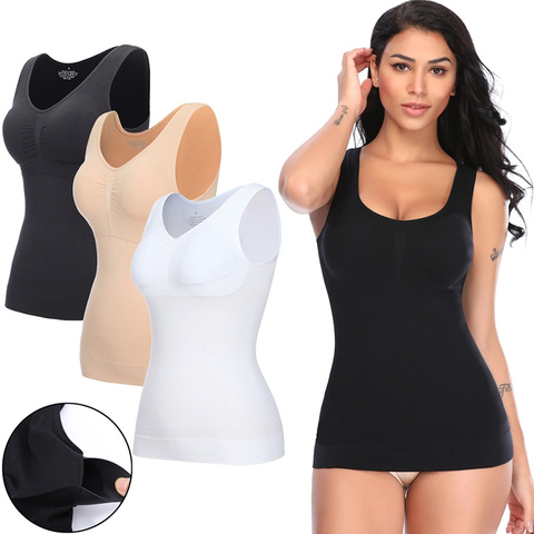 Camisetas sin mangas para mujer con sujetador integrado, sujetador de plataforma, Camiseta básica con tirantes anchos, camiseta sin mangas con sujetador extraíble ► Foto 1/6