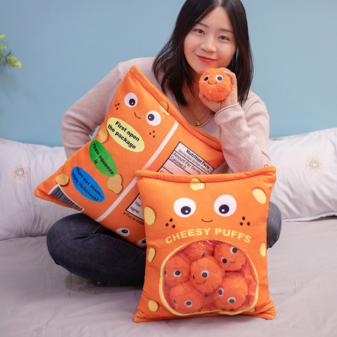 6 uds 9 Uds de peluche de cheesy puffs de juguete de peluche suave bolsa de serpiente almohada puff juguetes creativos para niños regalo para niños ► Foto 1/6