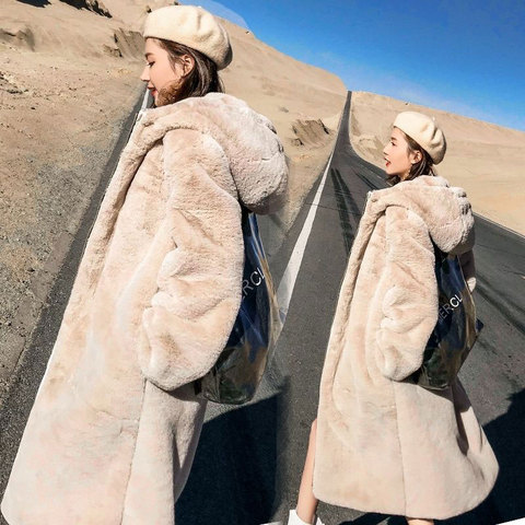 De chaquetas de invierno Parkas de mujer abrigo de piel chaqueta abrigos sudaderas con capucha suelto abrigo de invierno ropa larga de piel elegante, Casaco Feminino ► Foto 1/6