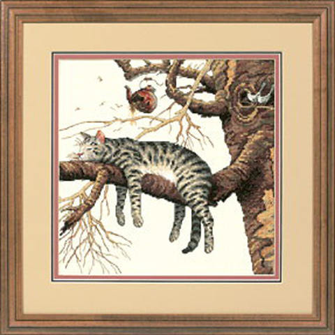 Kit de punto de cruz de alta calidad con cuentas, gatito, gato, para dormir en el árbol, Nido de Pájaro, dim 35087 ► Foto 1/6
